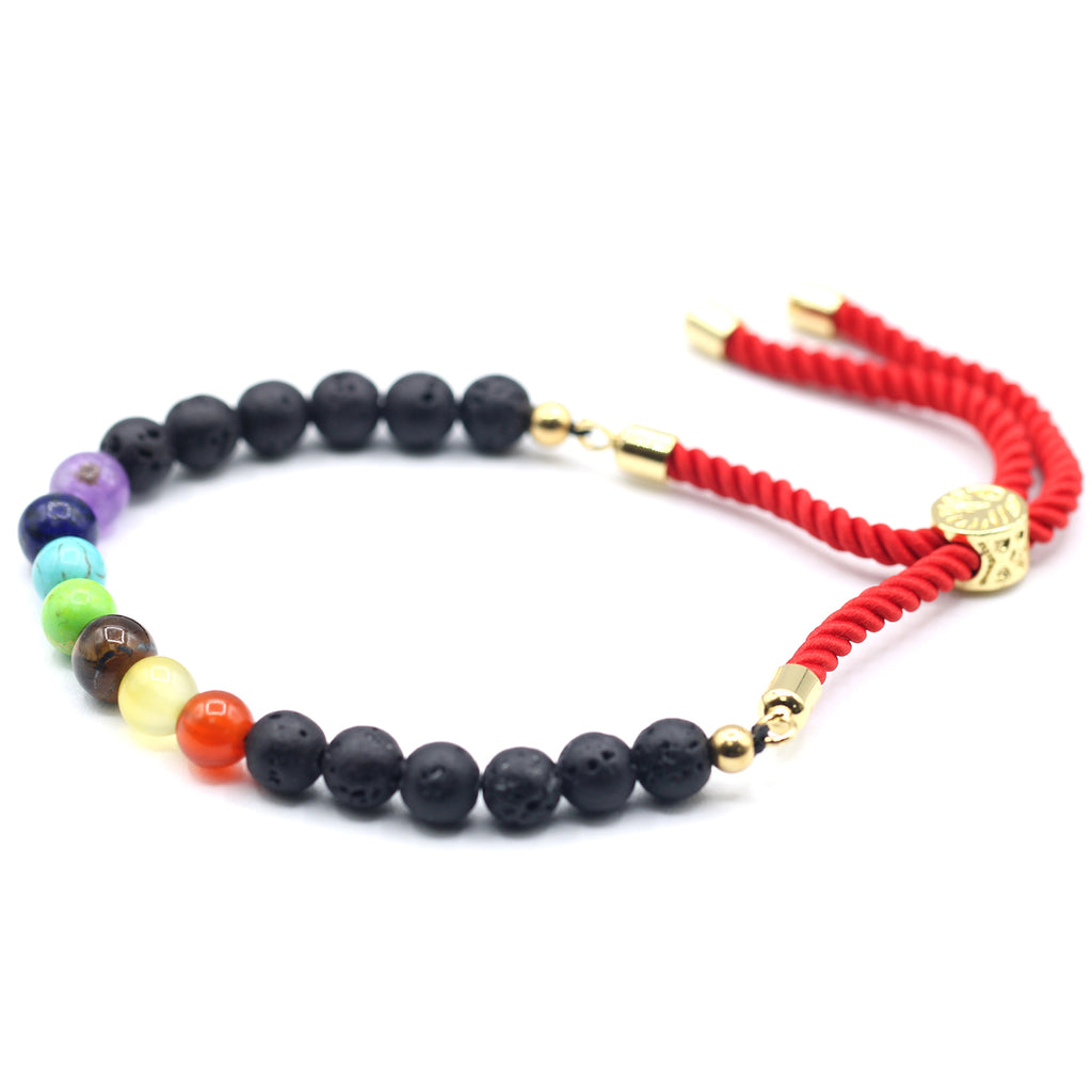 Bracelet réglable chakras pierres de lave