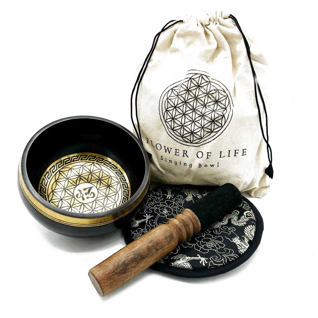 Coffret cadeau bol chantant gravé à la main - Fleur de vie