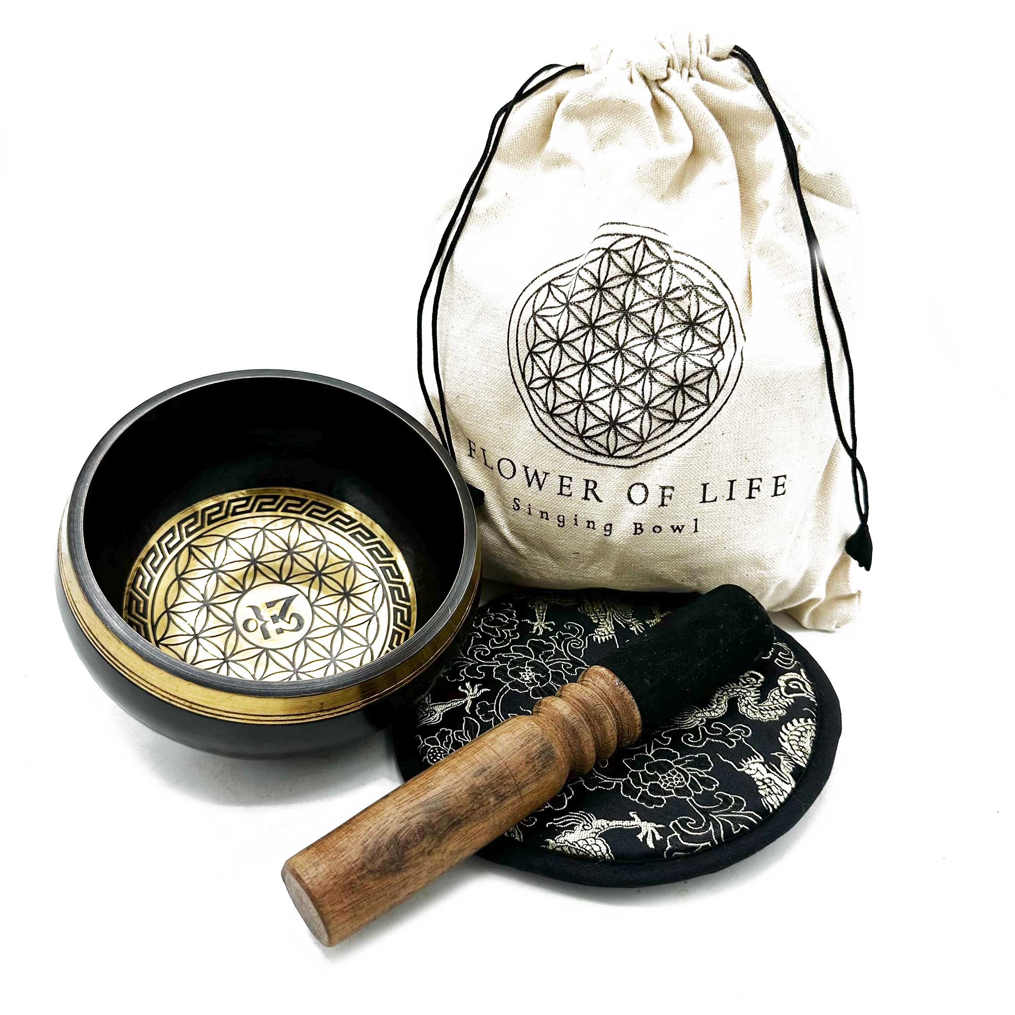 Coffret cadeau bol chantant gravé à la main - Fleur de vie