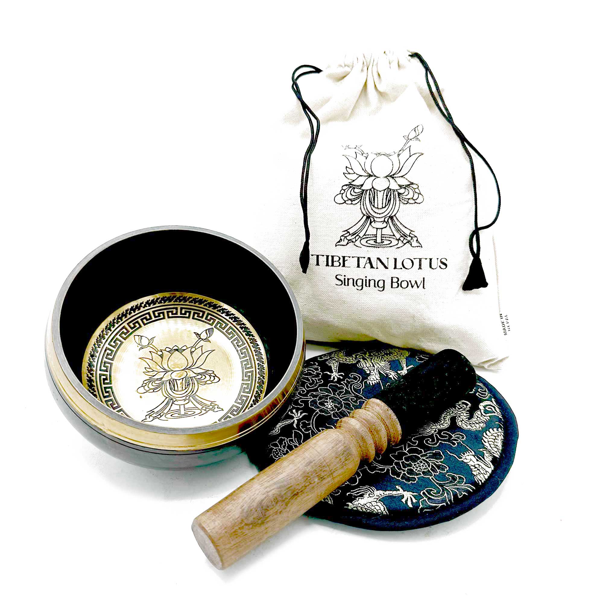 Coffret cadeau bol chantant gravé à la main - Fleur de Lotus