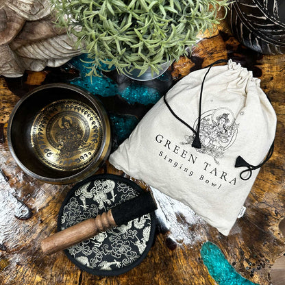 Coffret cadeau bol chantant gravé à la main - Tara Verte