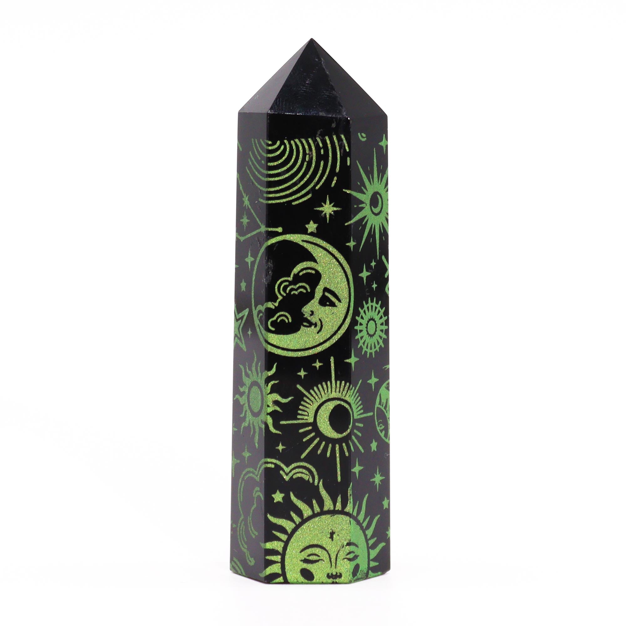 Pointe d'obsidienne noire 9 cm - Histoire mystique - Vert Forêt