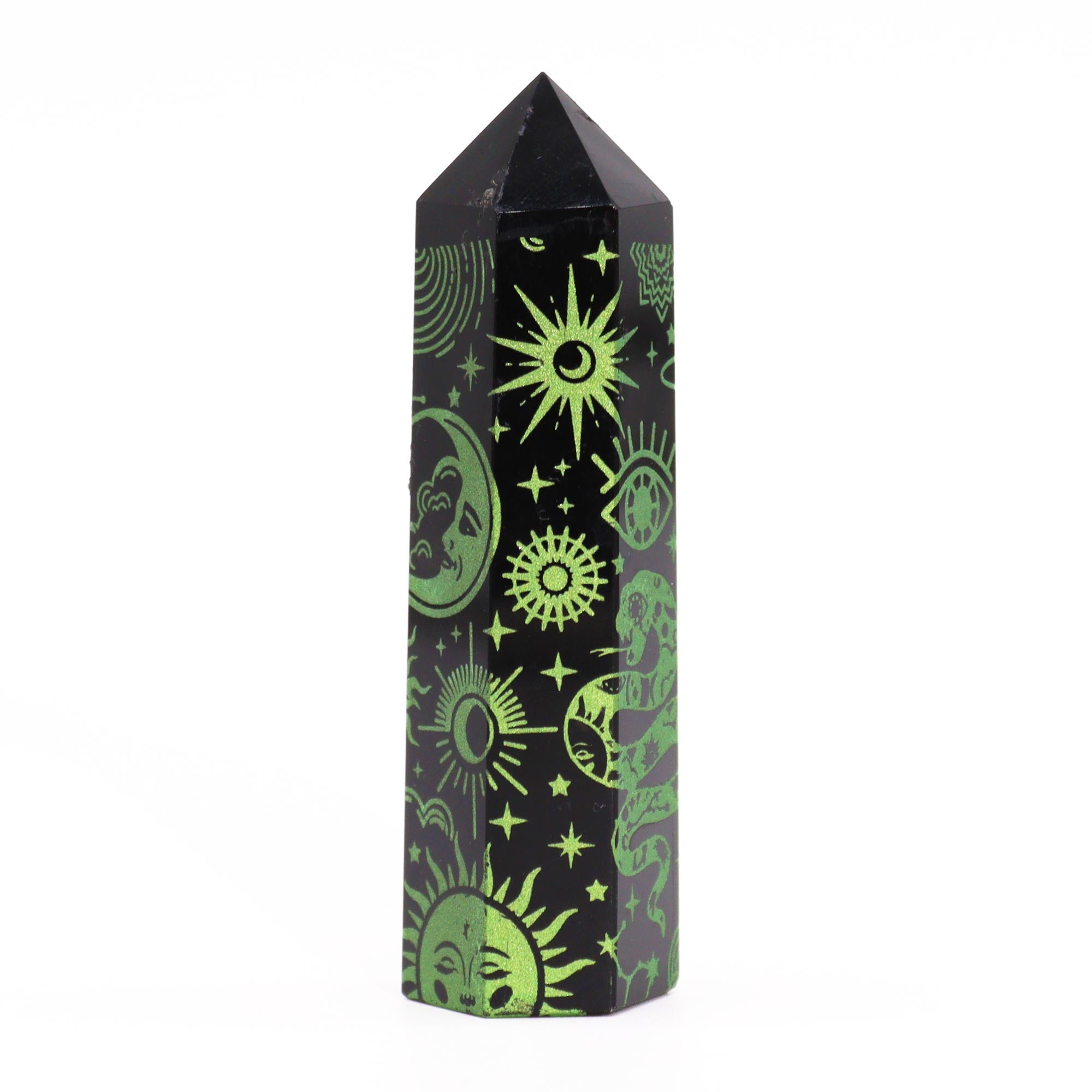 Pointe d'obsidienne noire 9 cm - Histoire mystique - Vert Forêt