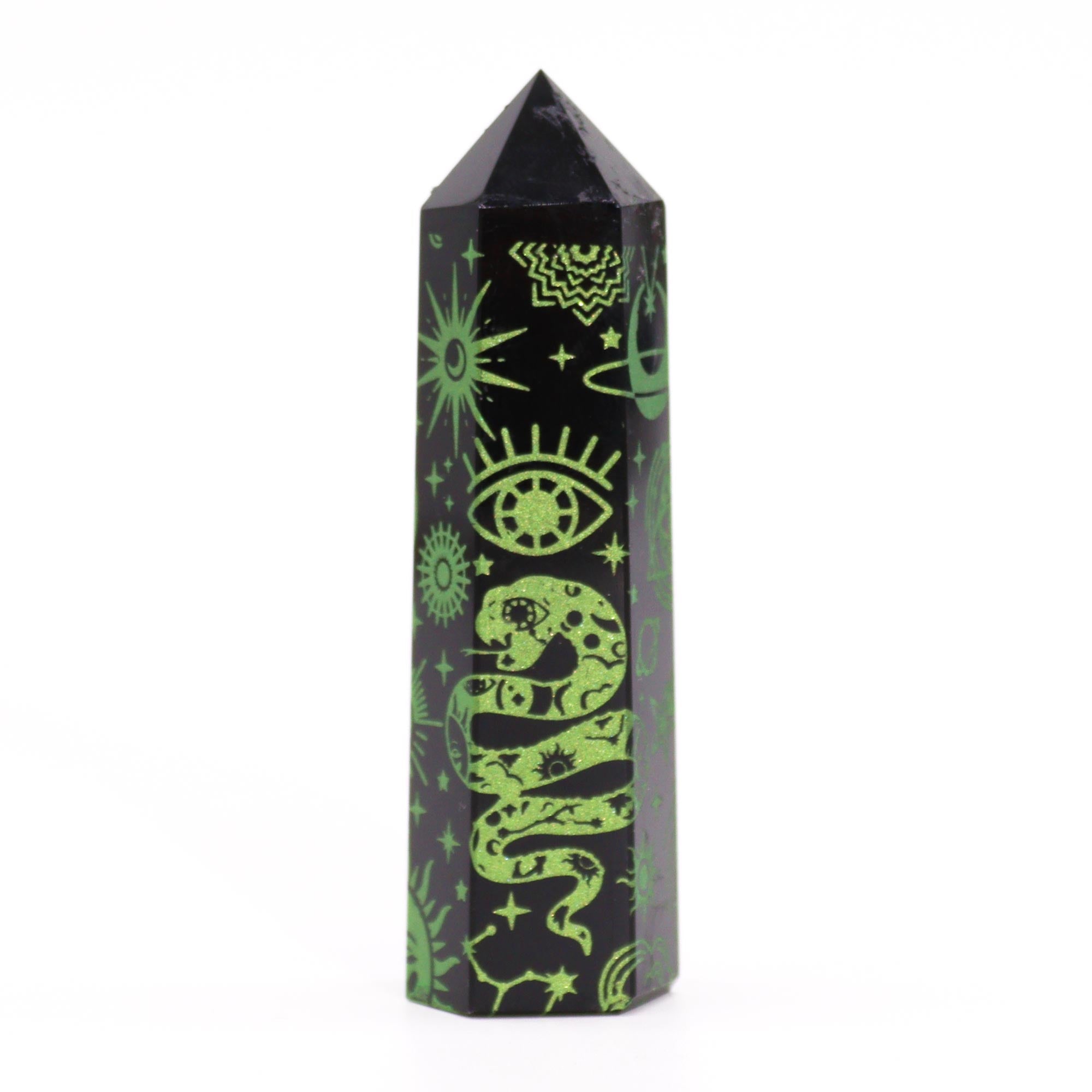 Pointe d'obsidienne noire 9 cm - Histoire mystique - Vert Forêt
