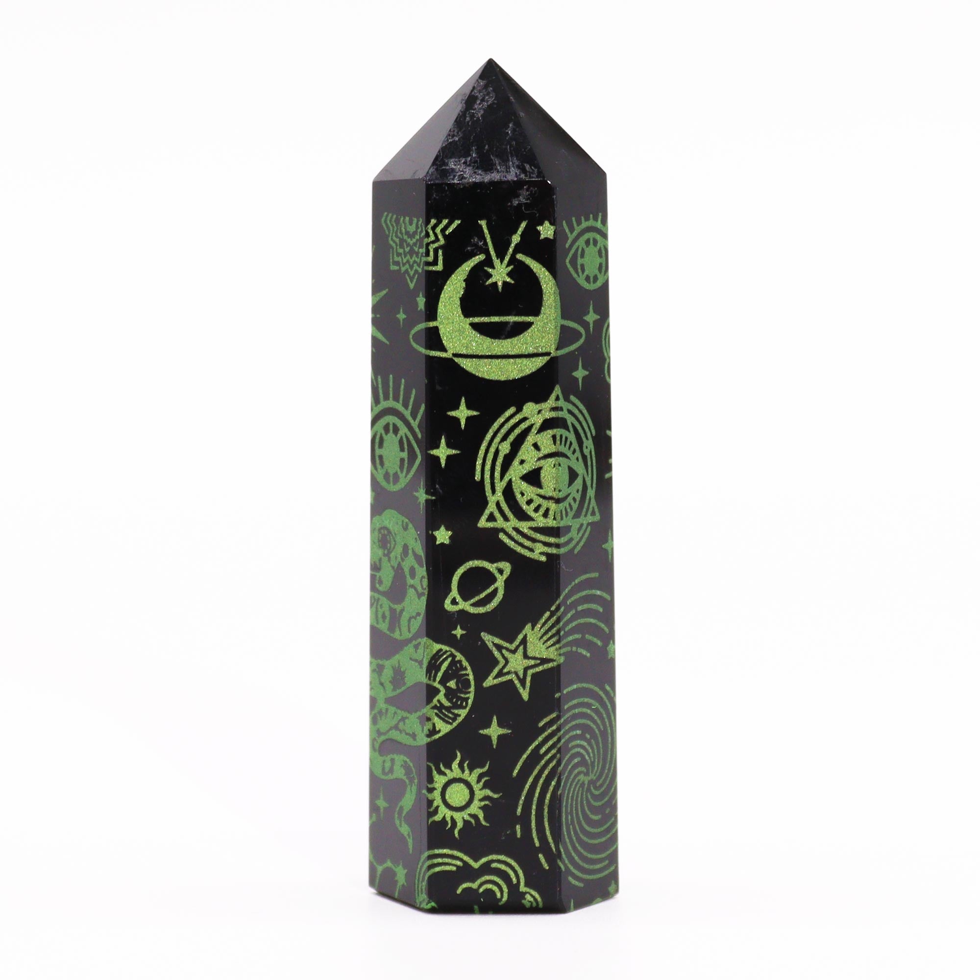 Pointe d'obsidienne noire 9 cm - Histoire mystique - Vert Forêt