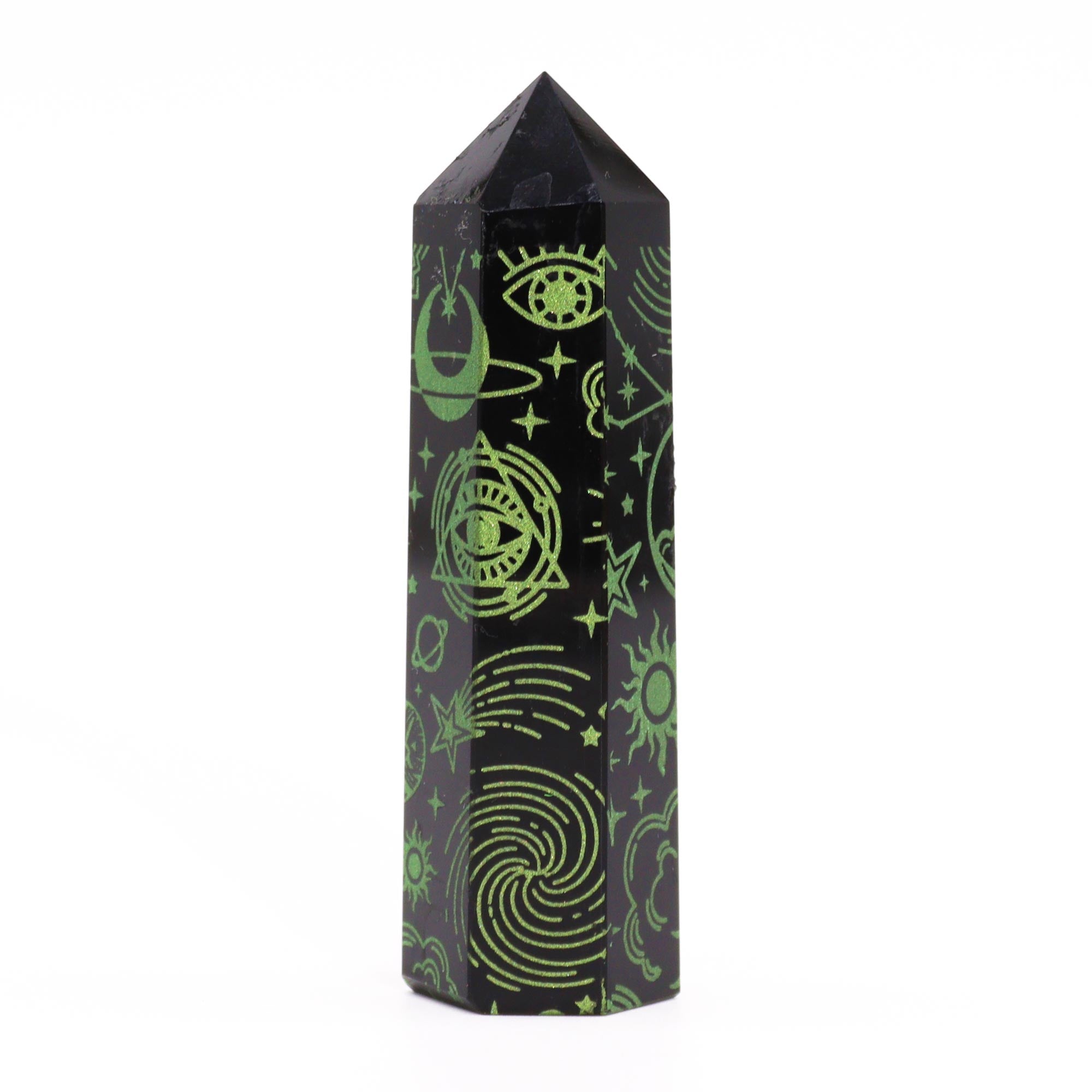 Pointe d'obsidienne noire 9 cm - Histoire mystique - Vert Forêt