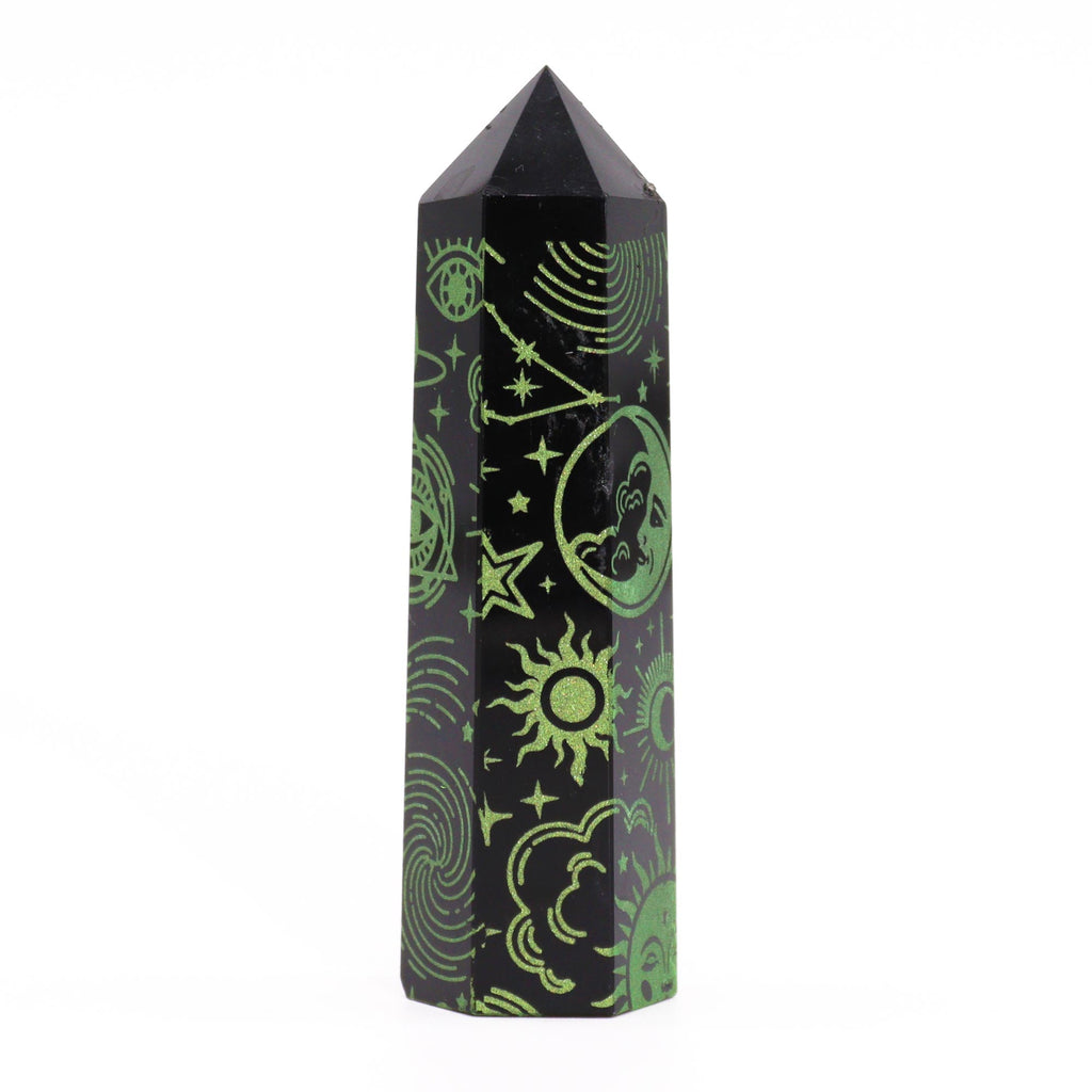 Pointe d'obsidienne noire 9 cm - Histoire mystique - Vert Forêt