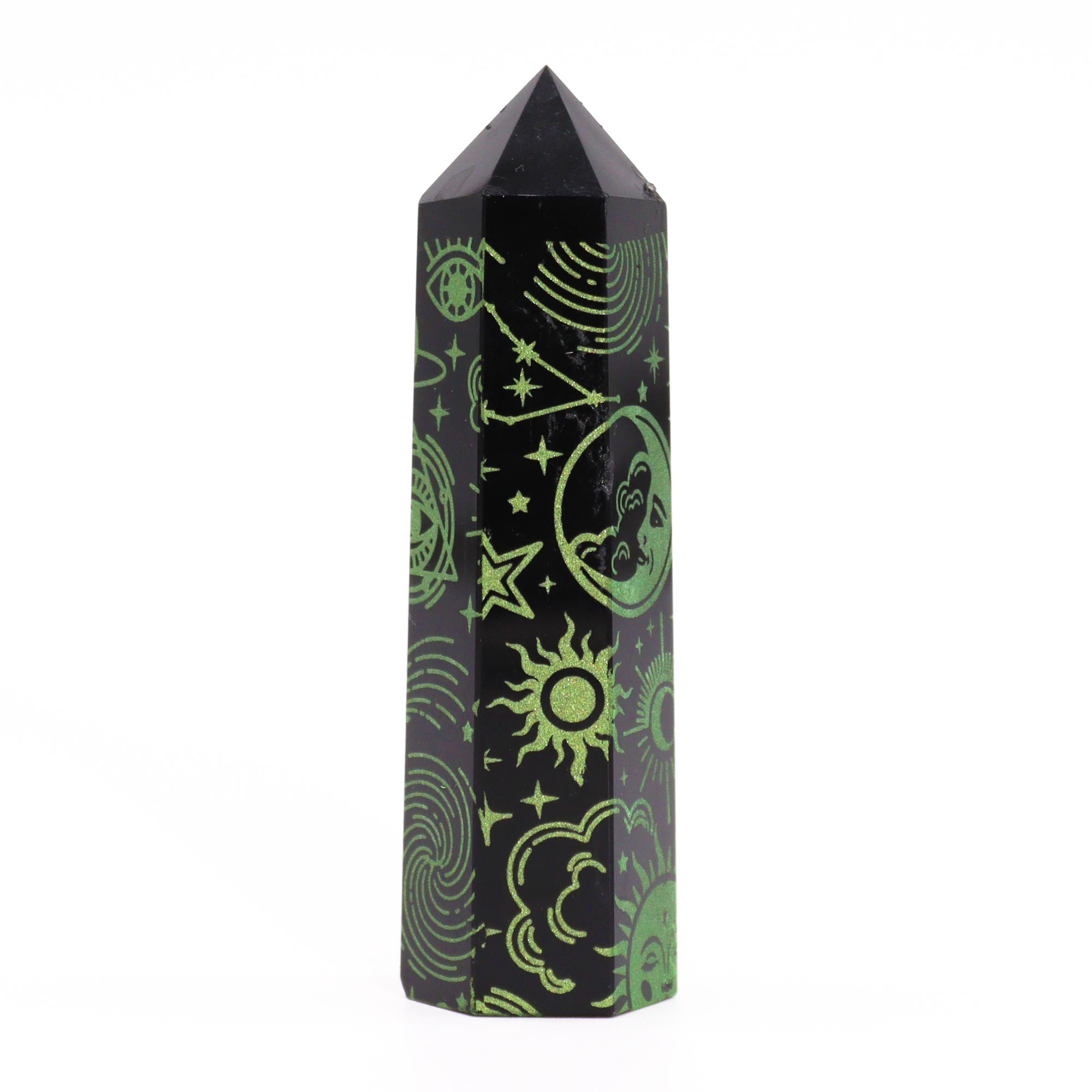 Pointe d'obsidienne noire 9 cm - Histoire mystique - Vert Forêt