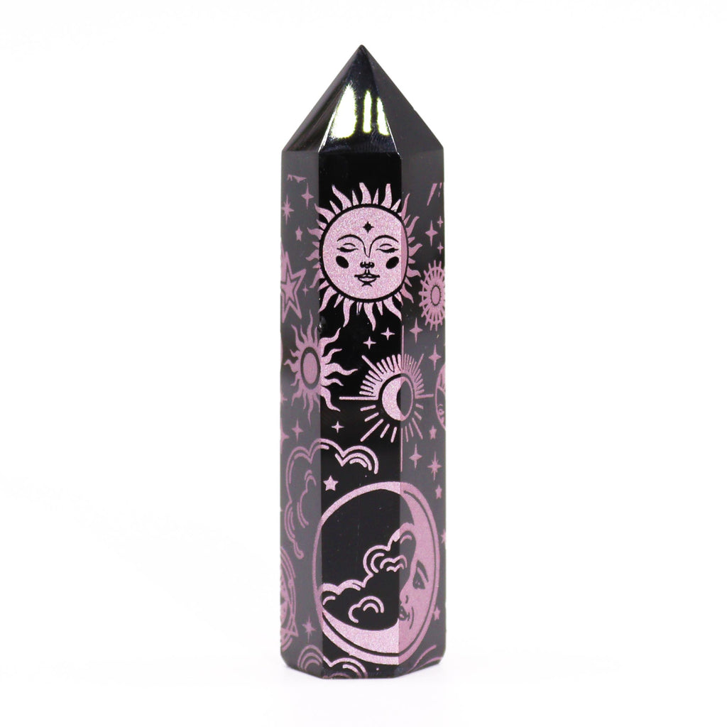 Pointe d'obsidienne noire 9 cm - Histoire mystique - Rose rose