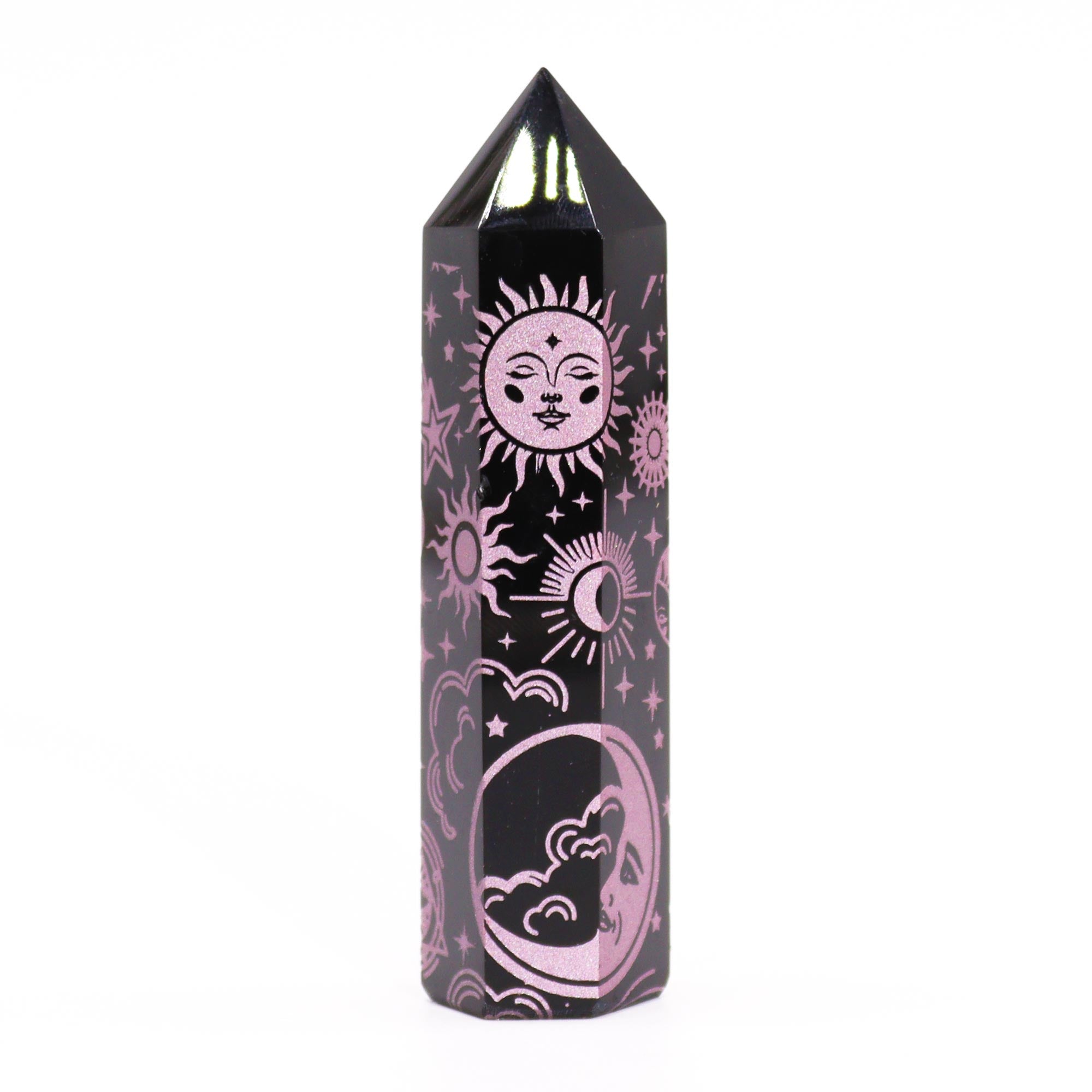 Pointe d'obsidienne noire 9 cm - Histoire mystique - Rose rose