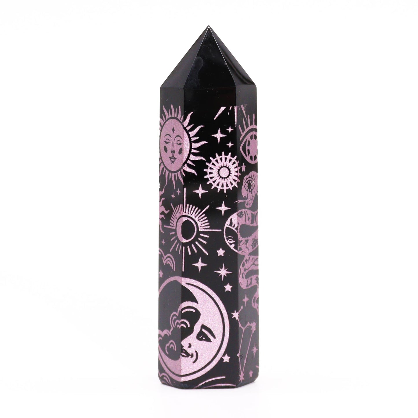 Pointe d'obsidienne noire 9 cm - Histoire mystique - Rose rose