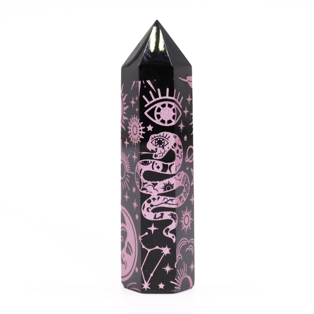 Pointe d'obsidienne noire 9 cm - Histoire mystique - Rose rose