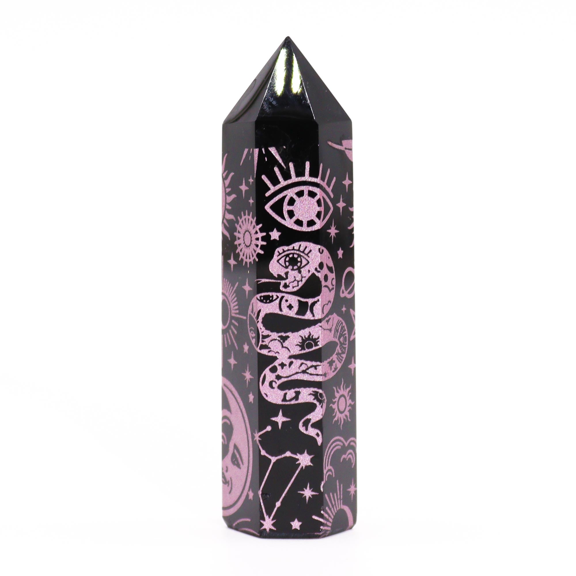 Pointe d'obsidienne noire 9 cm - Histoire mystique - Rose rose