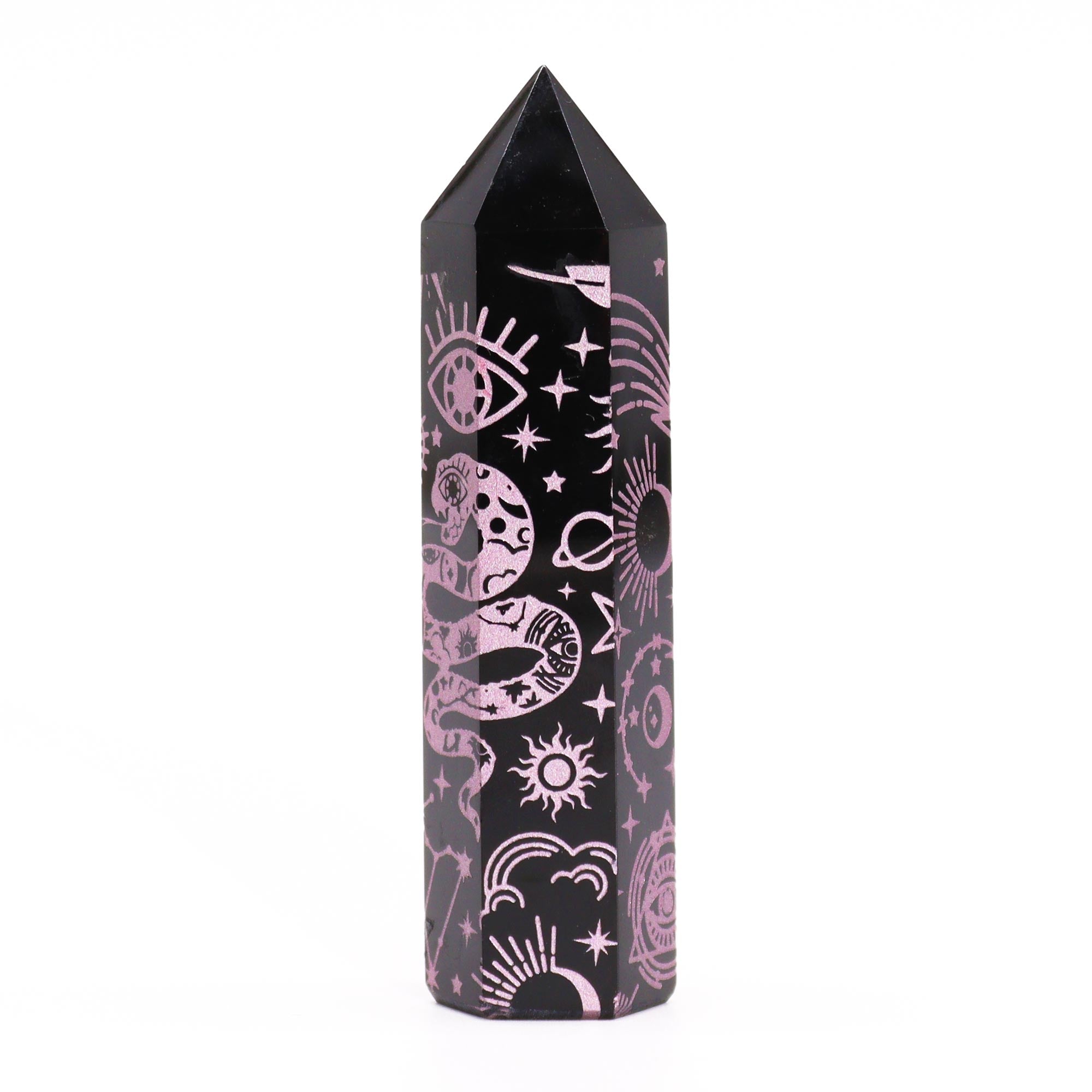 Pointe d'obsidienne noire 9 cm - Histoire mystique - Rose rose