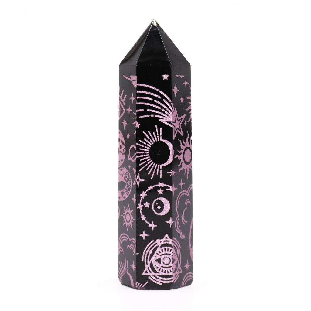 Pointe d'obsidienne noire 9 cm - Histoire mystique - Rose rose