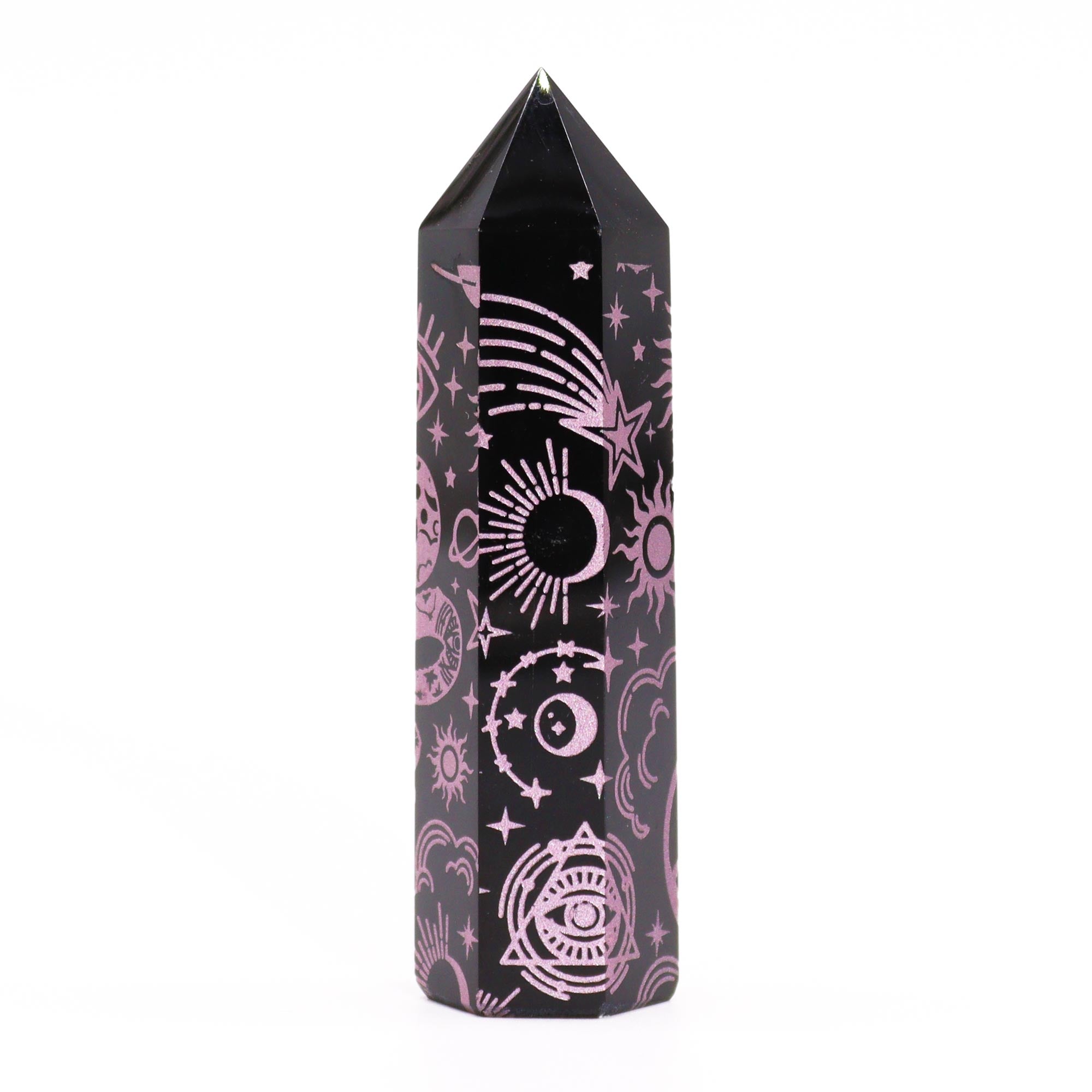Pointe d'obsidienne noire 9 cm - Histoire mystique - Rose rose