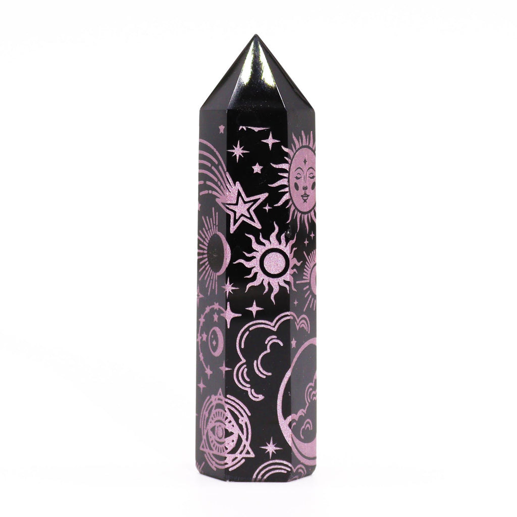 Pointe d'obsidienne noire 9 cm - Histoire mystique - Rose rose