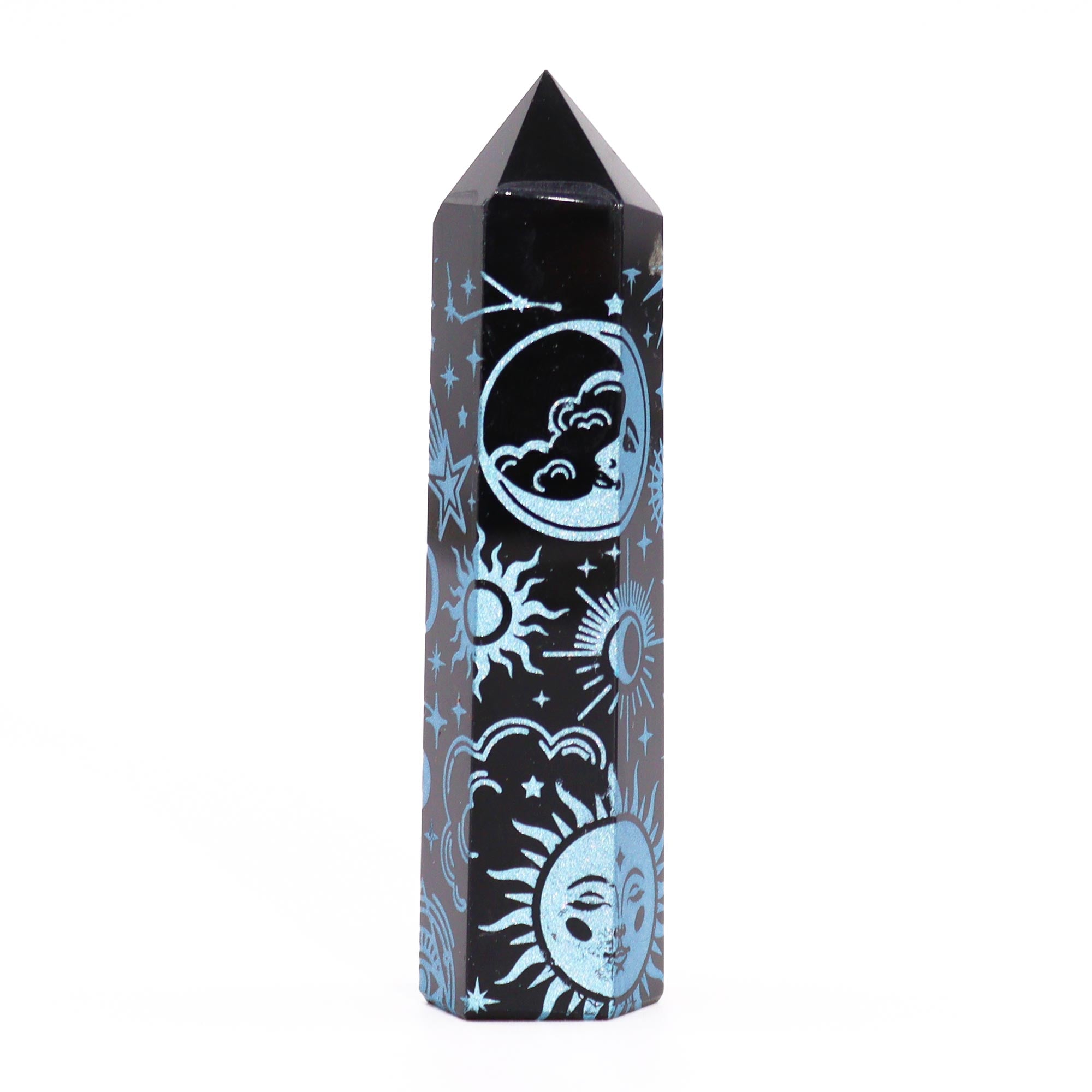 Pointe d'obsidienne noire 9 cm - Histoire mystique - Bleu ciel