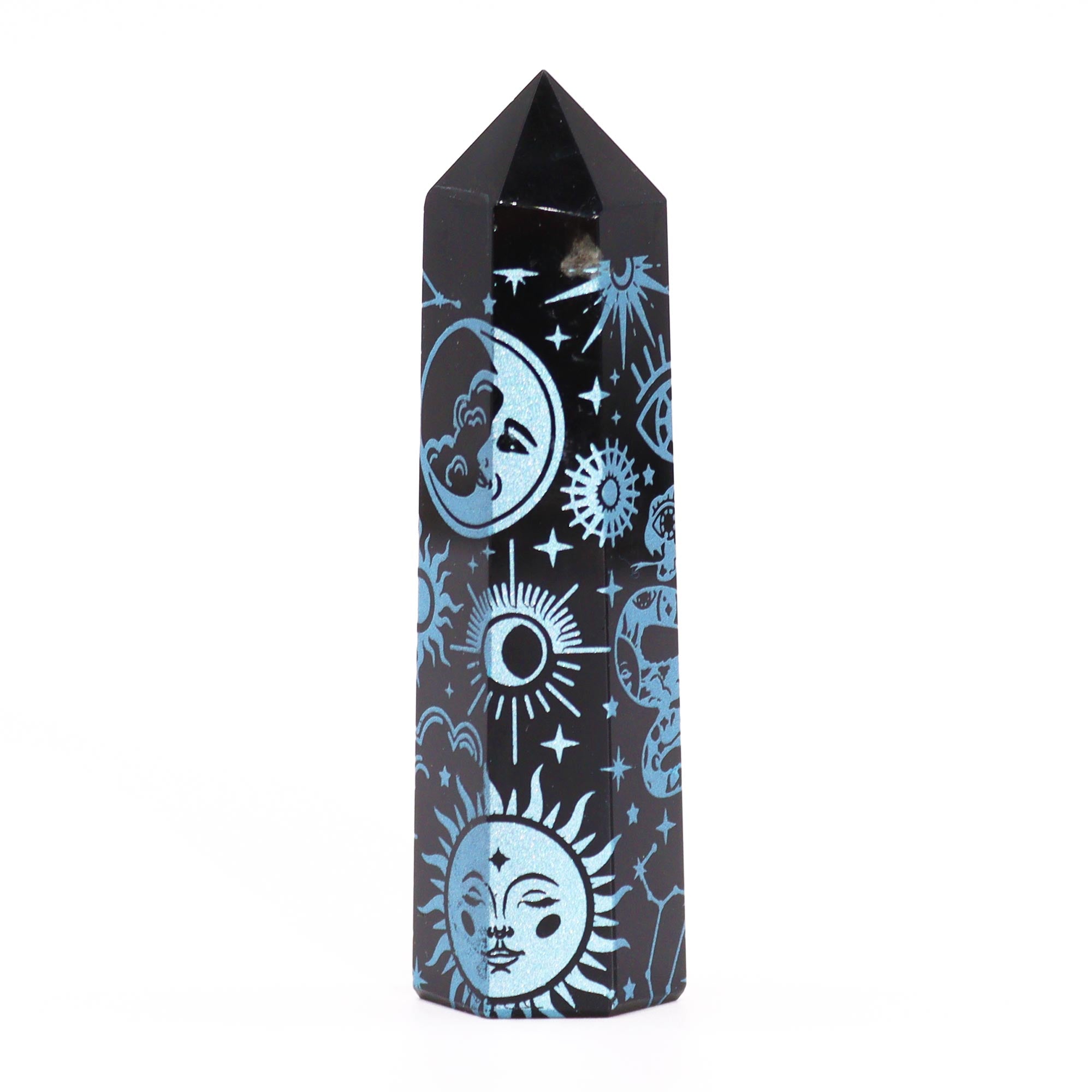 Pointe d'obsidienne noire 9 cm - Histoire mystique - Bleu ciel