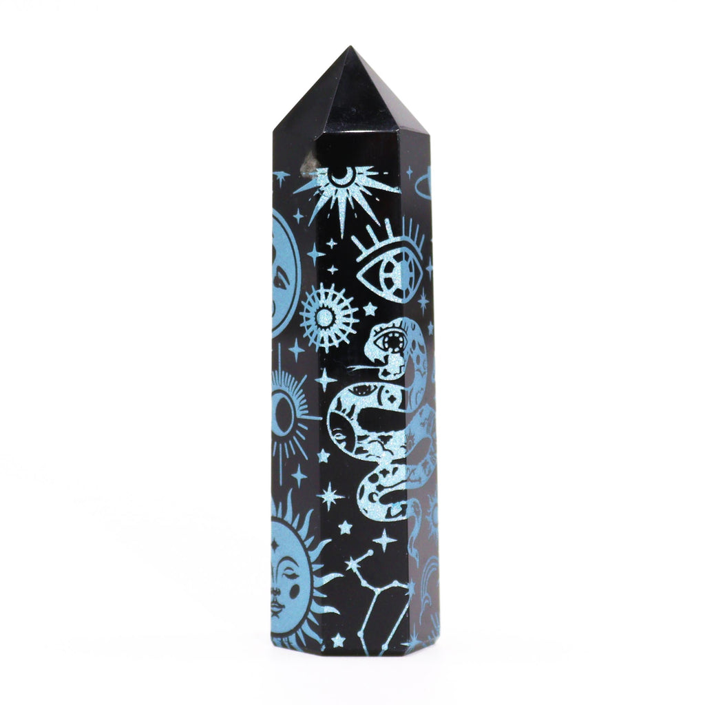 Pointe d'obsidienne noire 9 cm - Histoire mystique - Bleu ciel