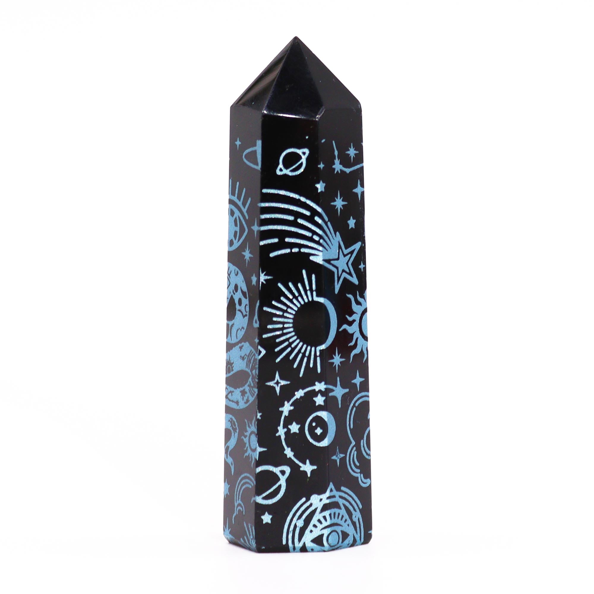 Pointe d'obsidienne noire 9 cm - Histoire mystique - Bleu ciel