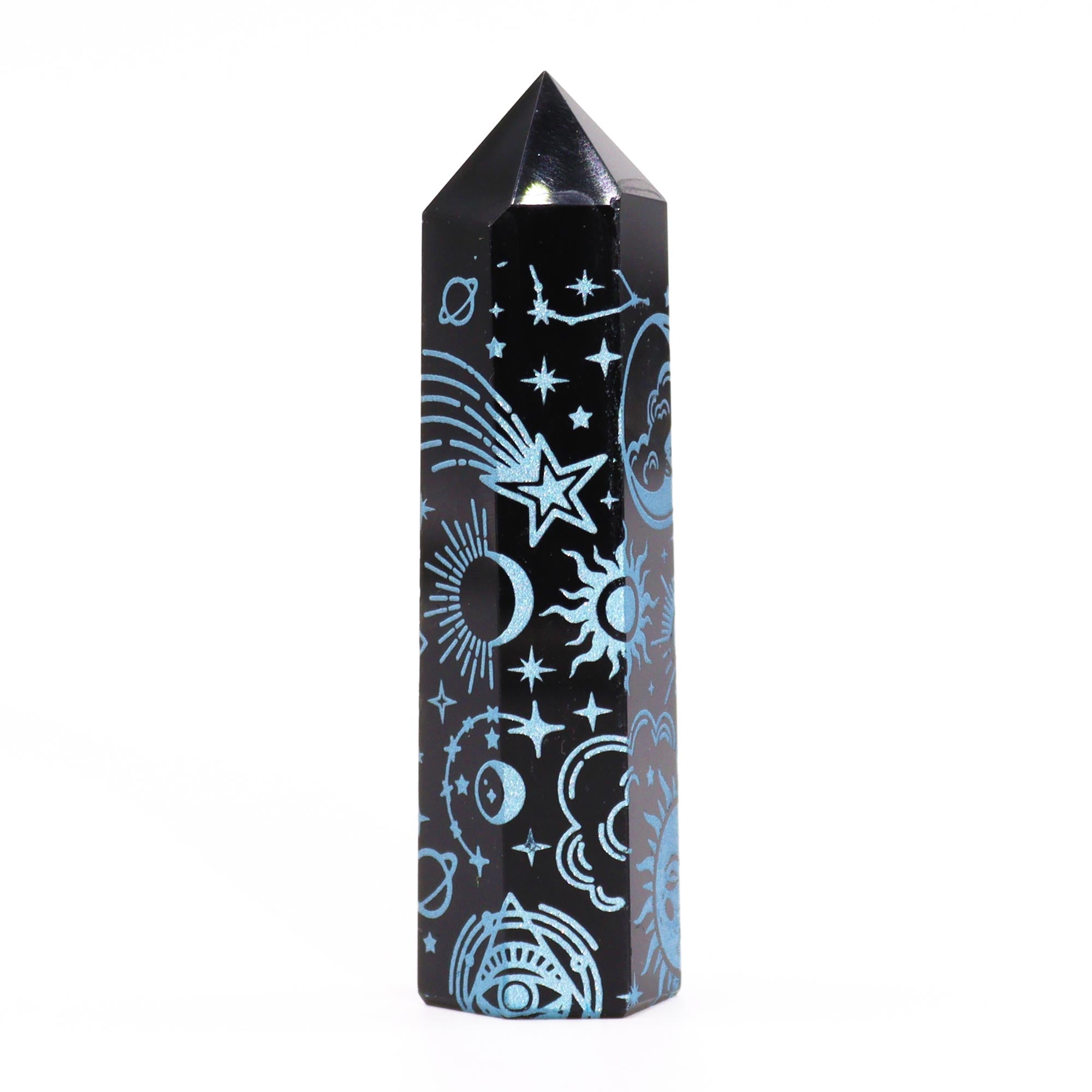 Pointe d'obsidienne noire 9 cm - Histoire mystique - Bleu ciel