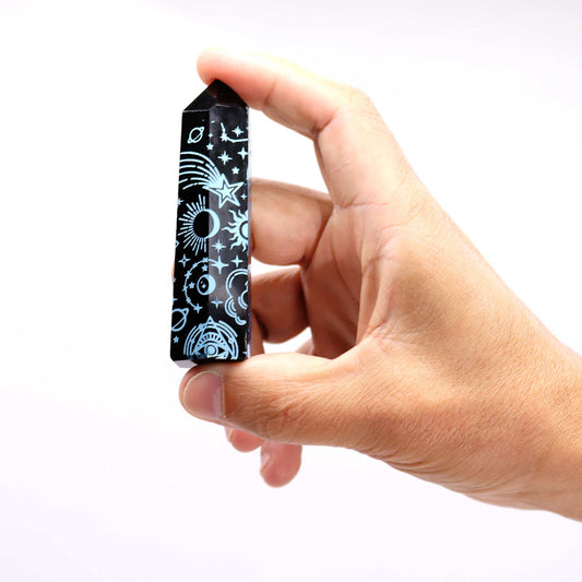 Pointe d'obsidienne noire 9 cm - Histoire mystique - Bleu ciel