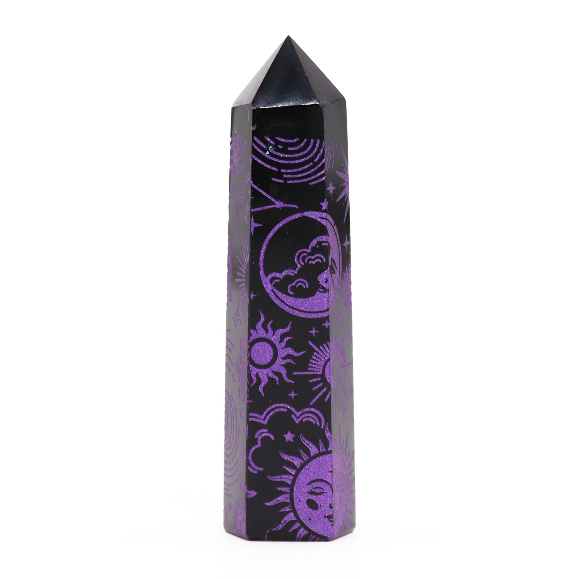 Pointe d'obsidienne noire 9 cm - Histoire mystique - Violet profond