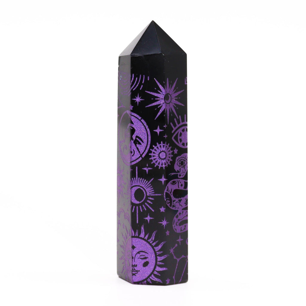 Pointe d'obsidienne noire 9 cm - Histoire mystique - Violet profond