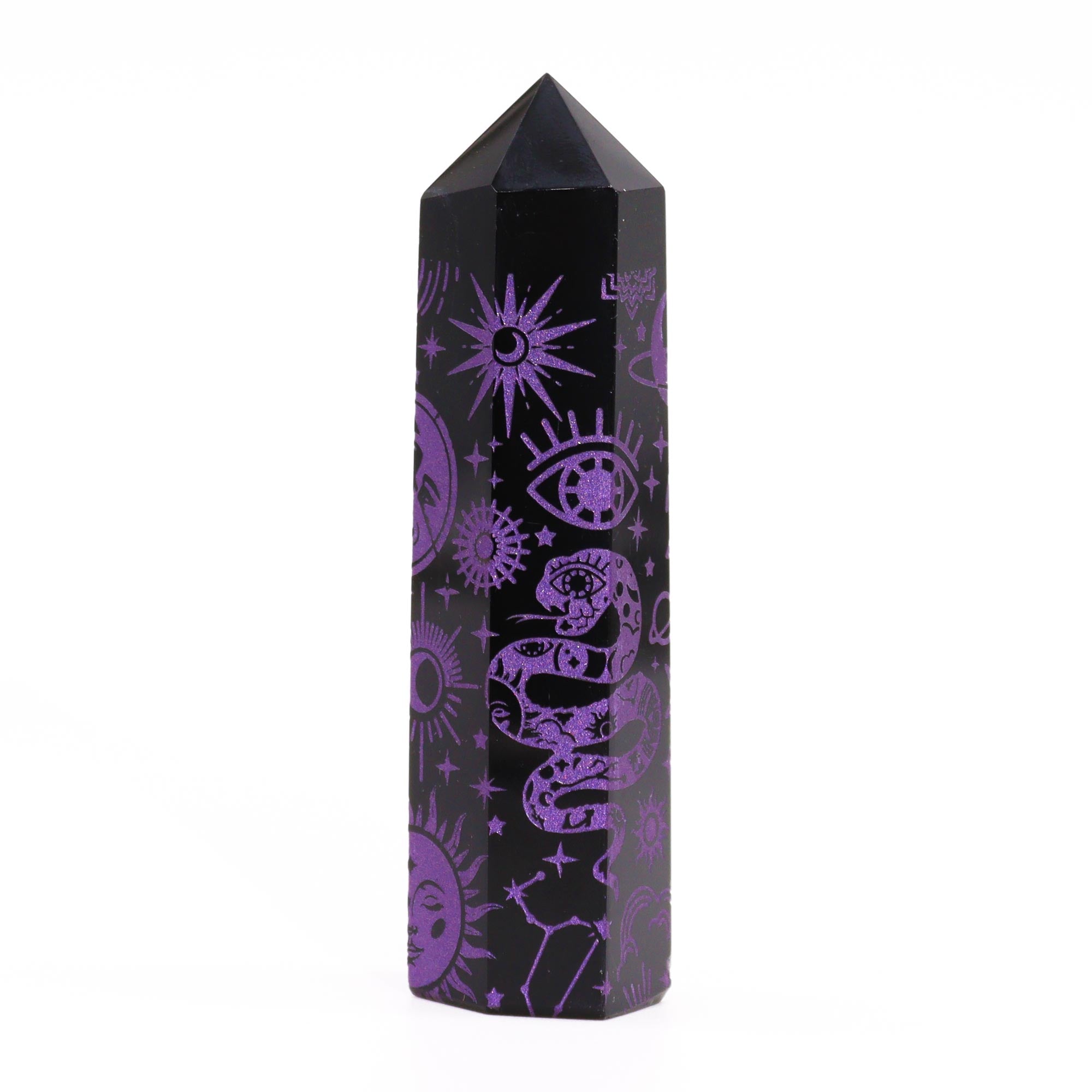 Pointe d'obsidienne noire 9 cm - Histoire mystique - Violet profond