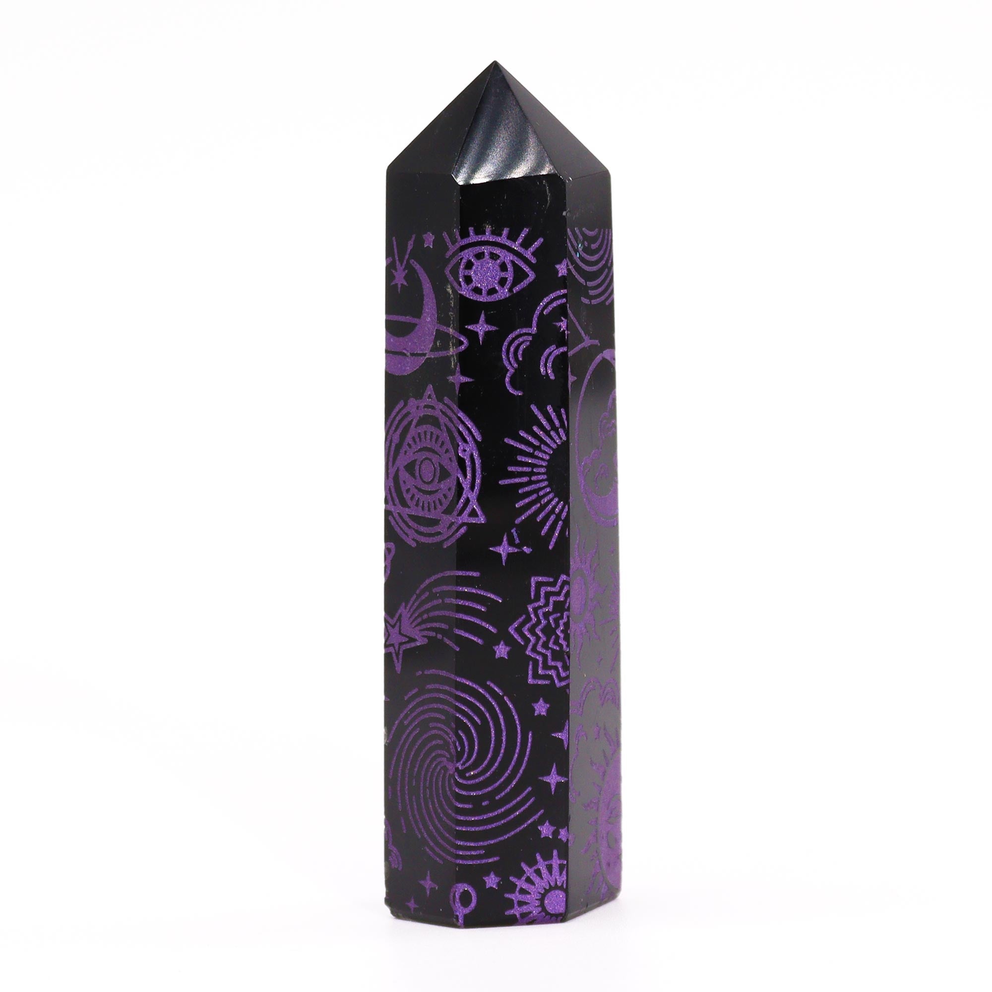 Pointe d'obsidienne noire 9 cm - Histoire mystique - Violet profond