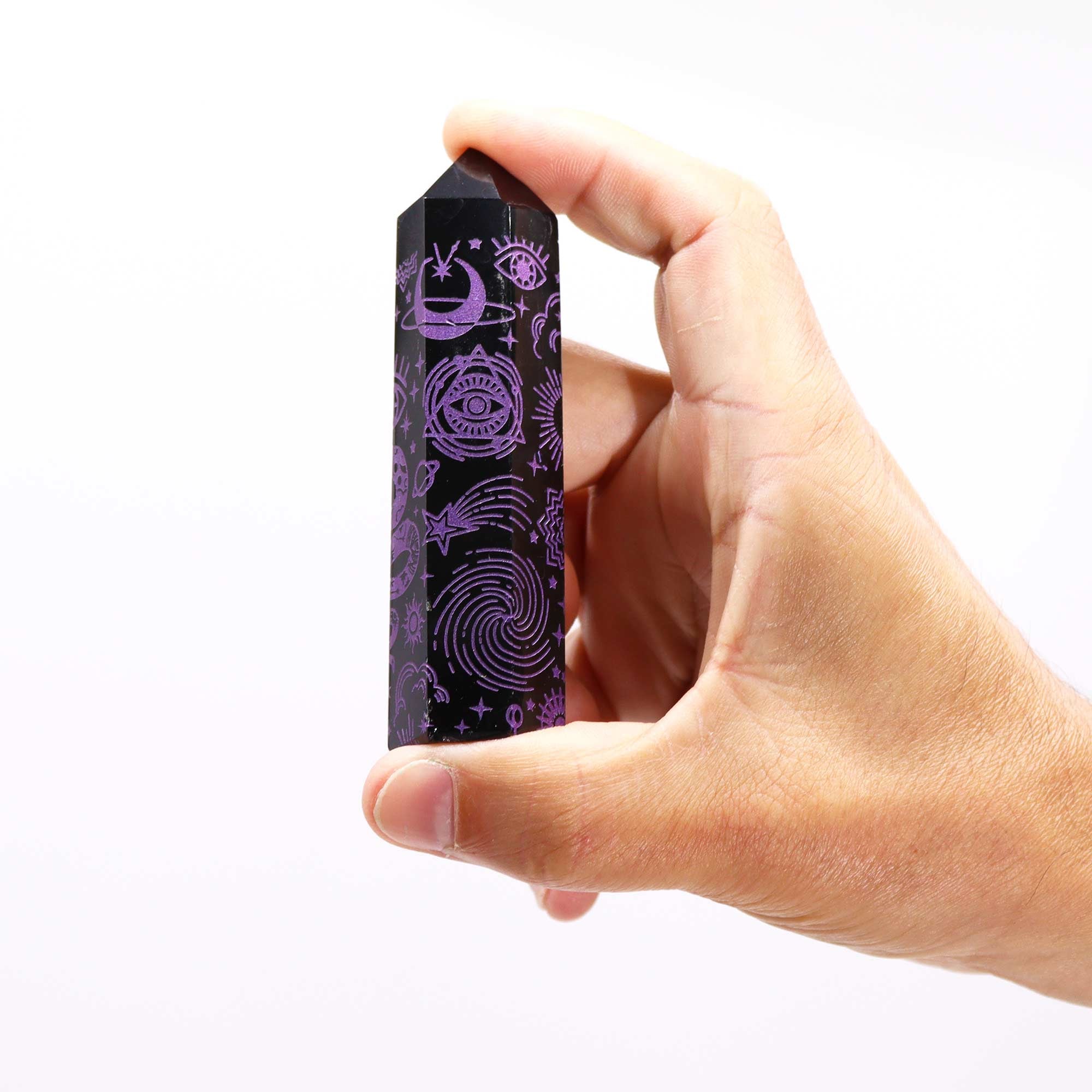 Pointe d'obsidienne noire 9 cm - Histoire mystique - Violet profond