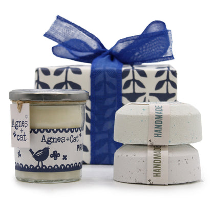 Coffret cadeau - Bougie Lune de Velours + Galets effervescents sel de mer mousse & bleu dolly