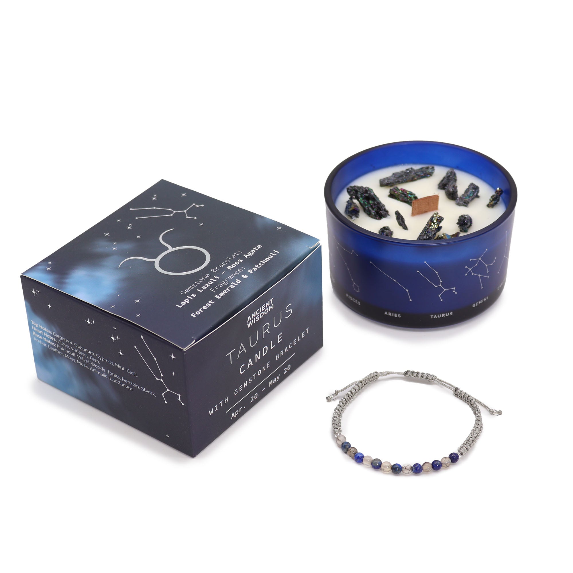 Bougie de cristal avec bracelet - Taureau