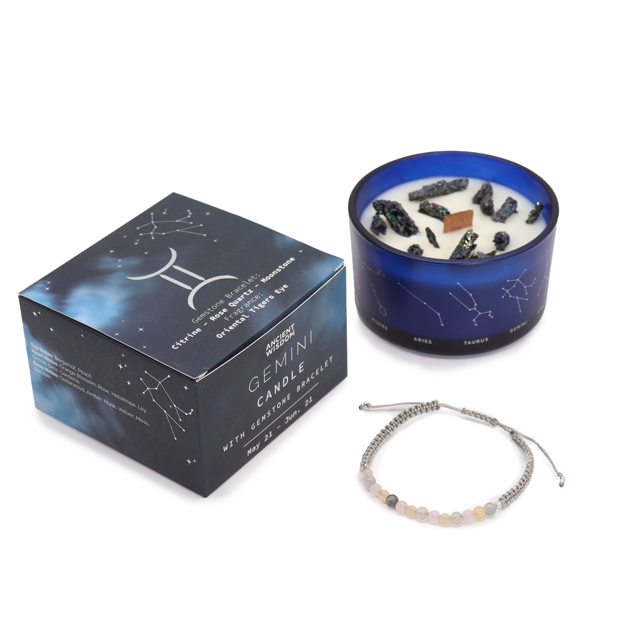 Bougie de cristal avec bracelet - Gémeaux