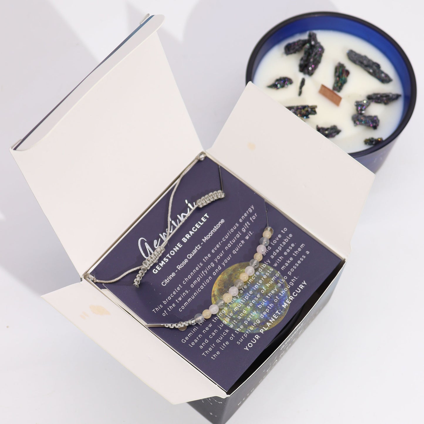 Bougie de cristal avec bracelet - Gémeaux