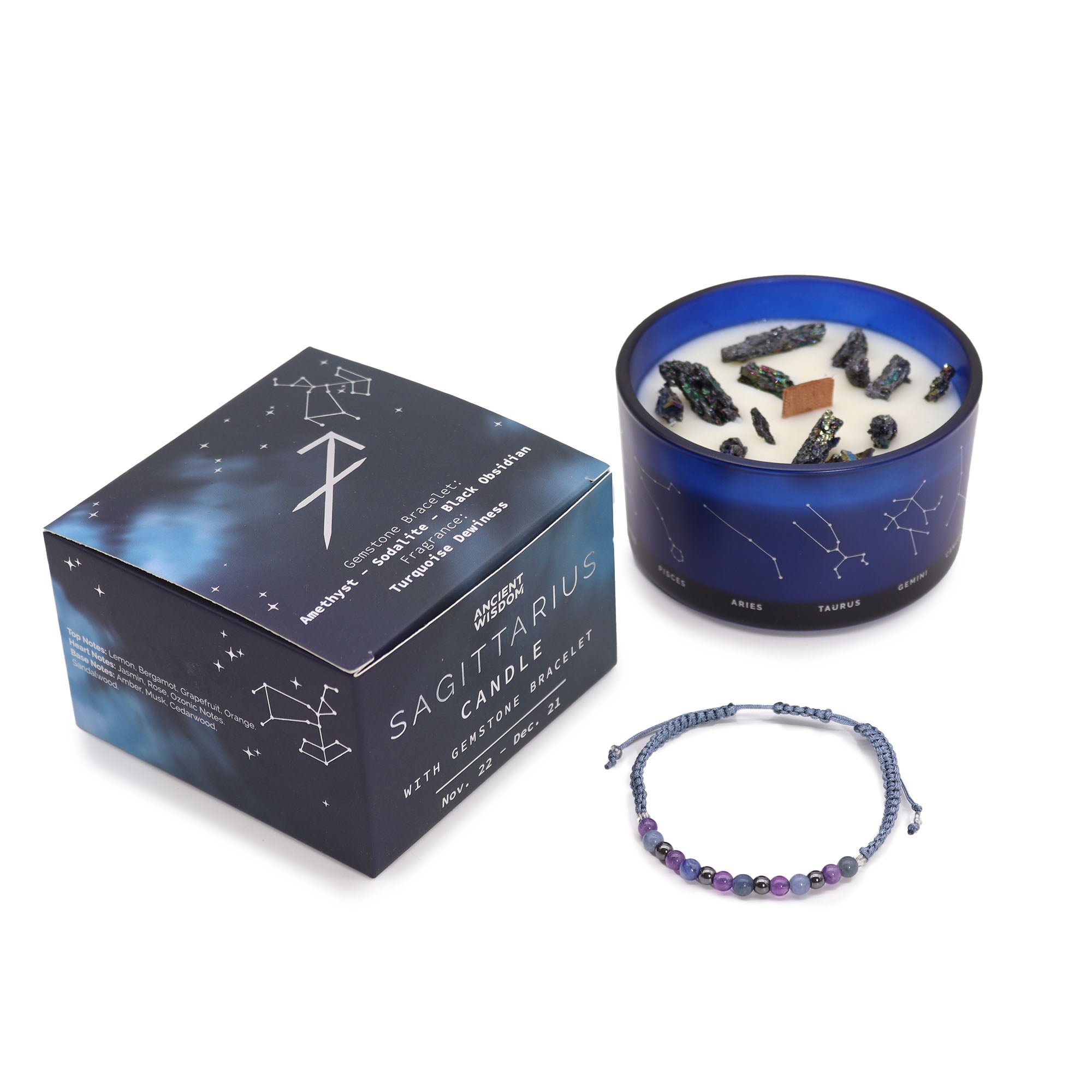 Bougie de cristal avec bracelet - Sagittaire