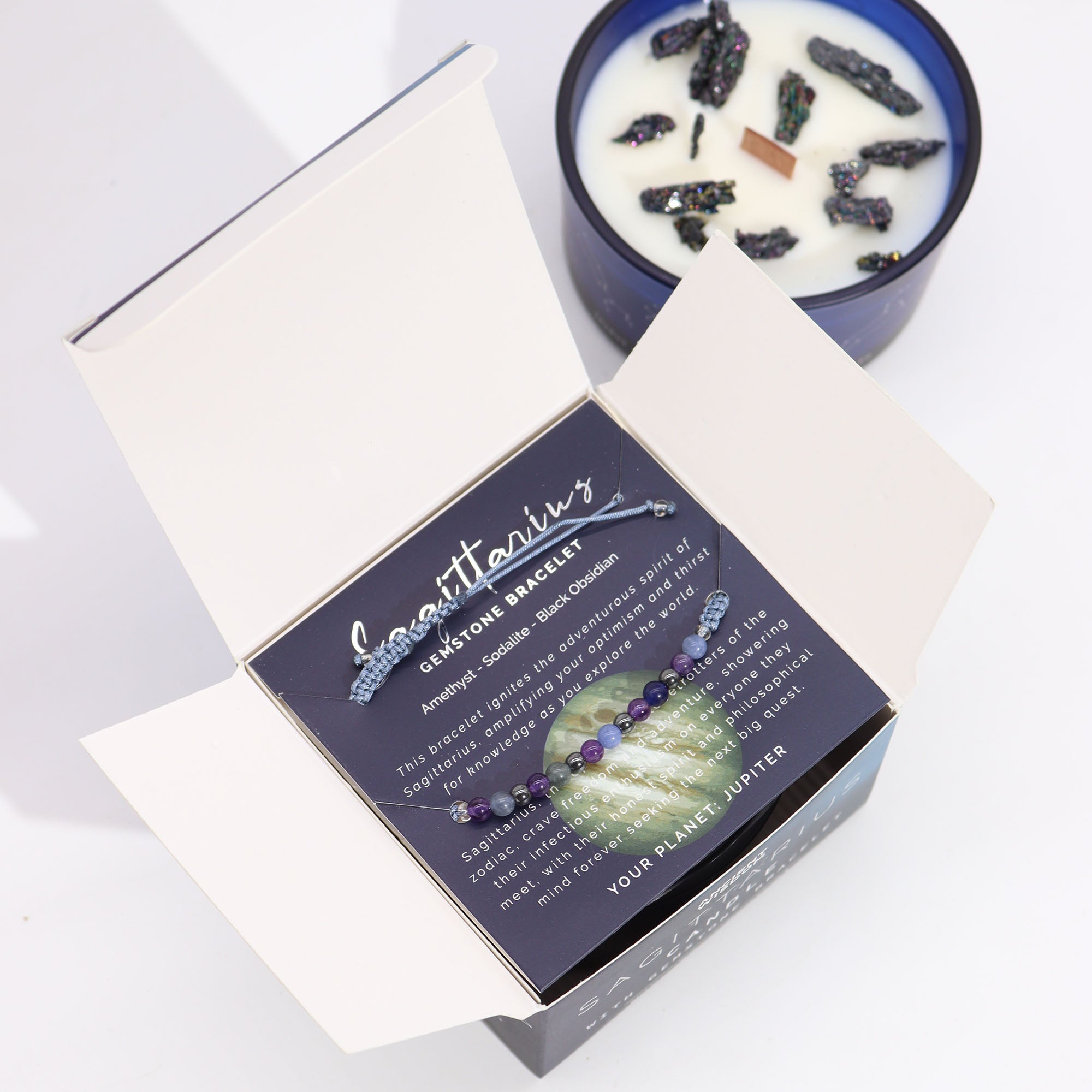 Bougie de cristal avec bracelet - Sagittaire