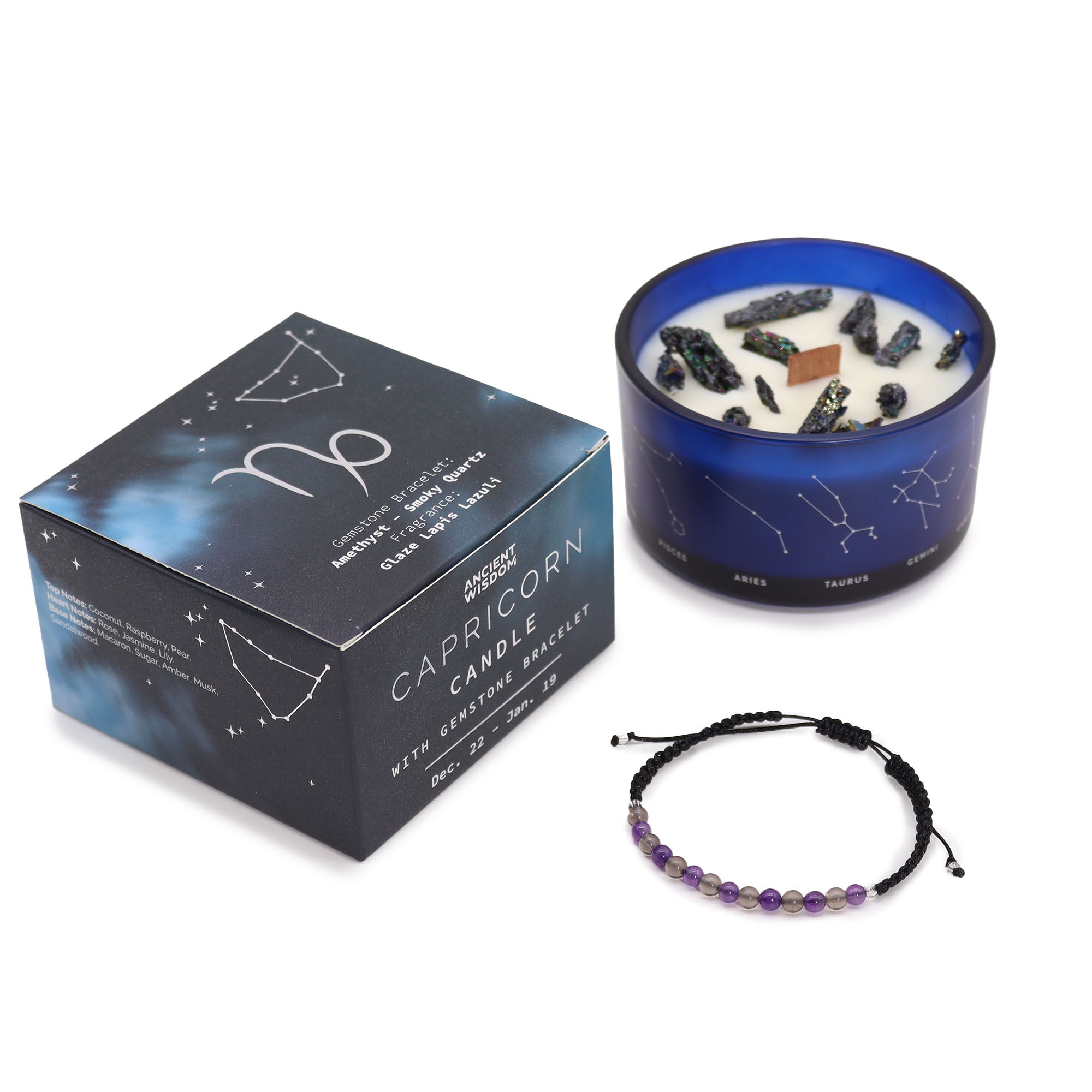 Bougie de cristal avec bracelet - Capricorne