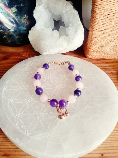 Bracelet en améthyste et quartz rose