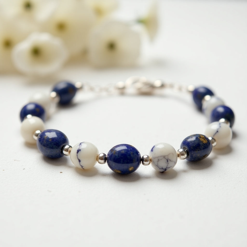 Bracelet en howlite et lapis lazuli