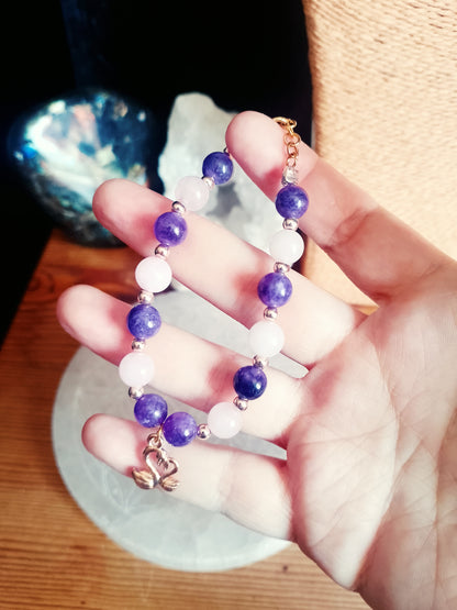 Bracelet en améthyste et quartz rose