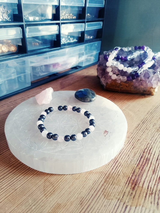 Bracelet "Bouclier Émotionnel" - Hématite & Quartz Rose pour Hypersensibles